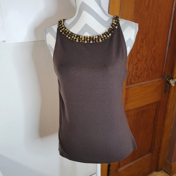 Womens Loft Beaded Neckline Silk/cotton tank Keyhole back Size Large - Picture 1 of 7